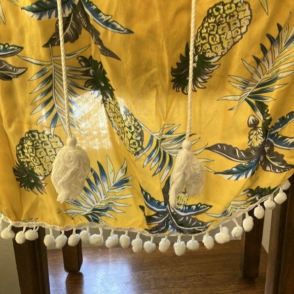 🌈 Lightweight tunic with tropical print and pom-poms perfect beach cover-up L - Picture 3 of 8